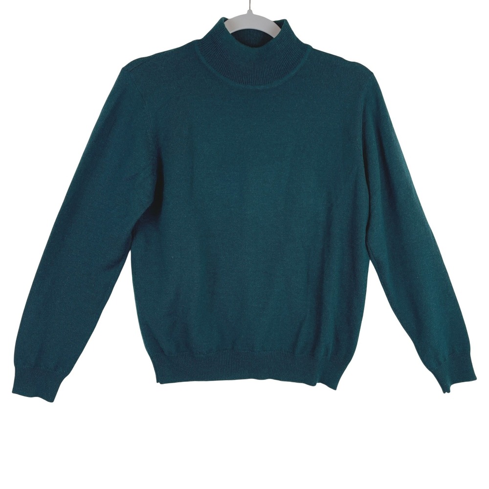 Charter Club Petite Merino Wool Mock Neck‎ Sweater Teal Green P/S Woolmark